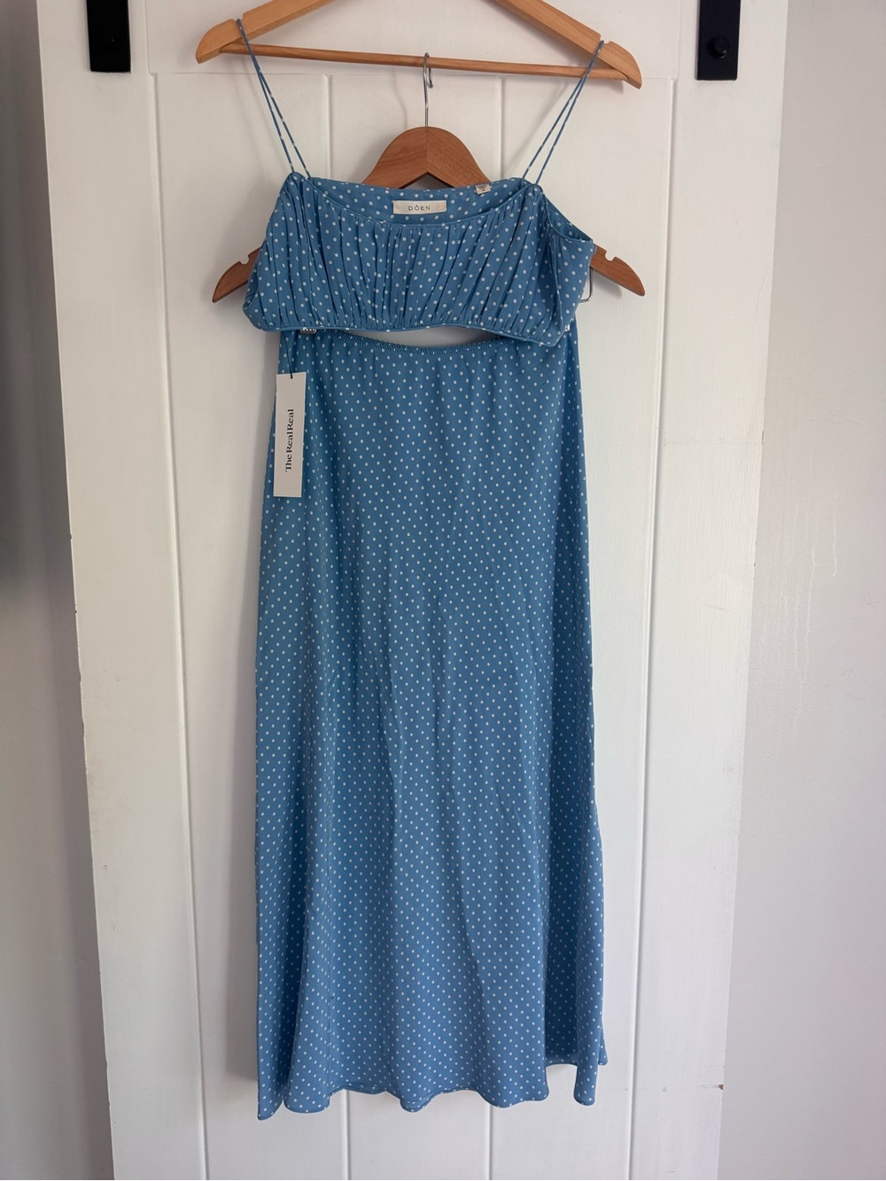 NWT Doen Blue Polka Dot Silk Skirt top Set Size S